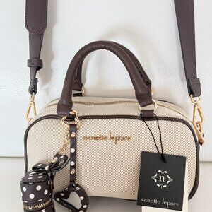 NWT NANETTE LEPORE ELLAH SATCHEL CROSSBODY BAG MIRROR LIPSTICK CHARM CASE BROWN